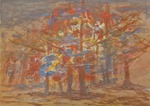 Ein Wald mit Feuer und Rauch